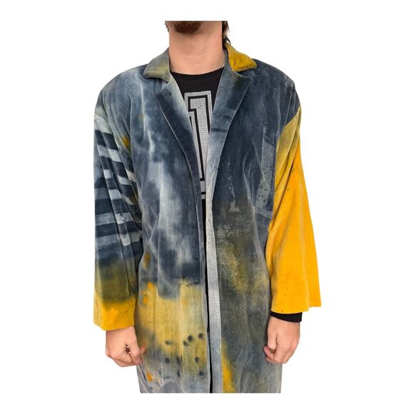 VTG 90's I’m no walking canvas Carole Waller painted long Vintage velvet coat XL - Picture 15 of 17